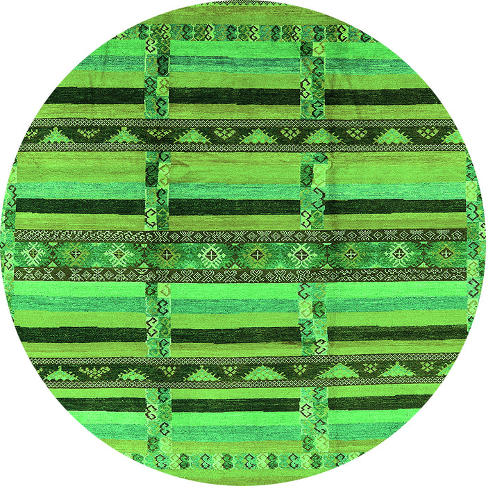 Round Oriental Green Industrial Rug, urb1287grn