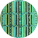 Round Oriental Turquoise Industrial Rug, urb1287turq