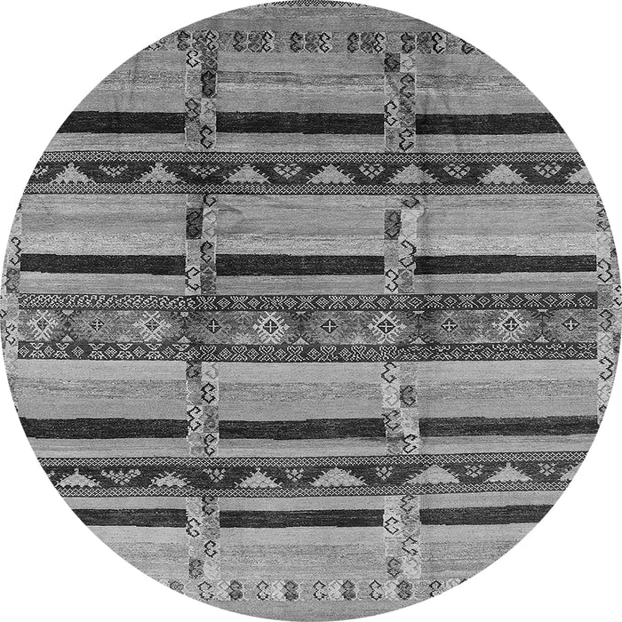 Round Machine Washable Oriental Gray Industrial Rug, wshurb1287gry