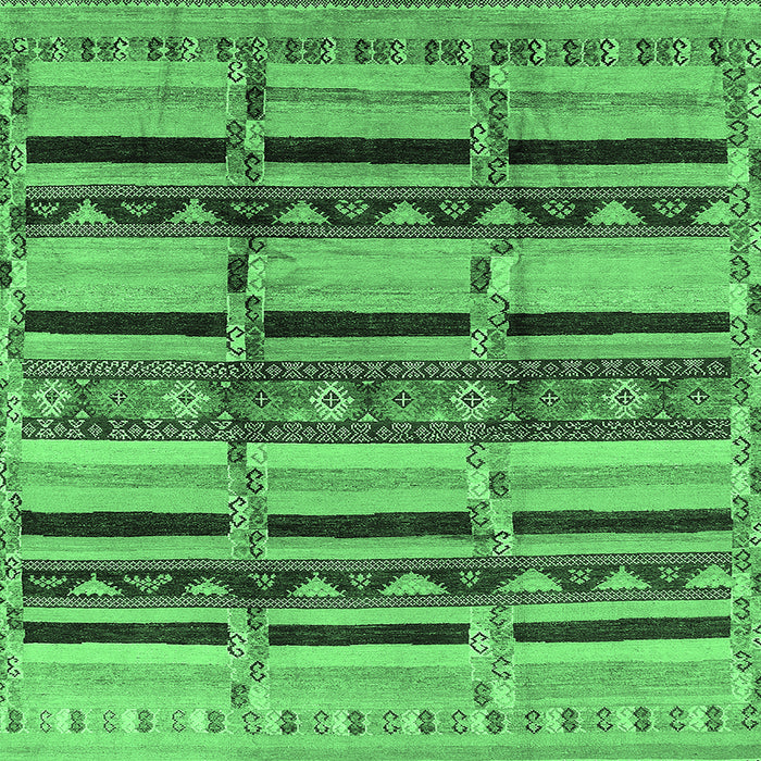Square Machine Washable Oriental Emerald Green Industrial Area Rugs, wshurb1287emgrn