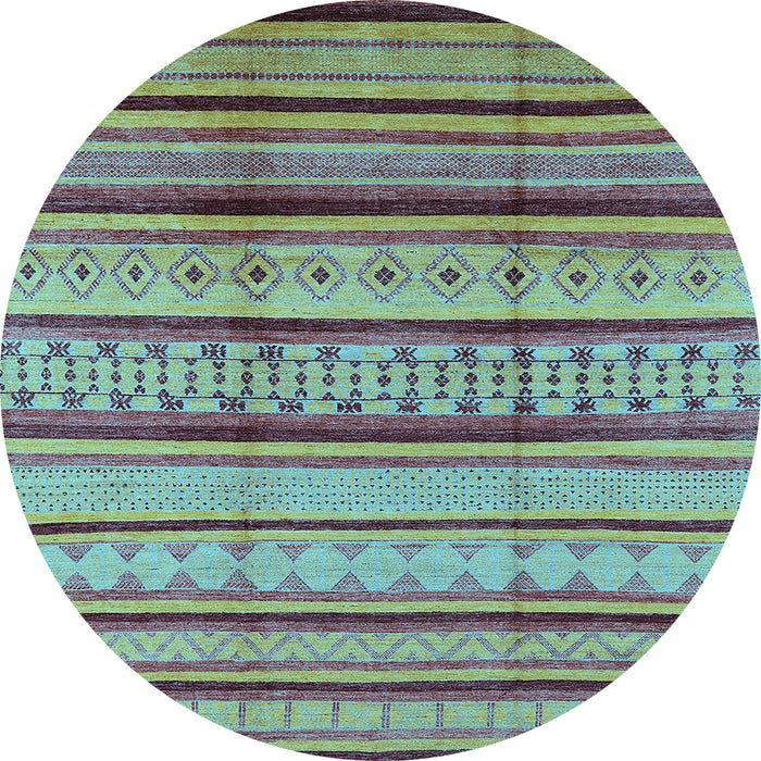 Round Machine Washable Oriental Light Blue Industrial Rug, wshurb1288lblu