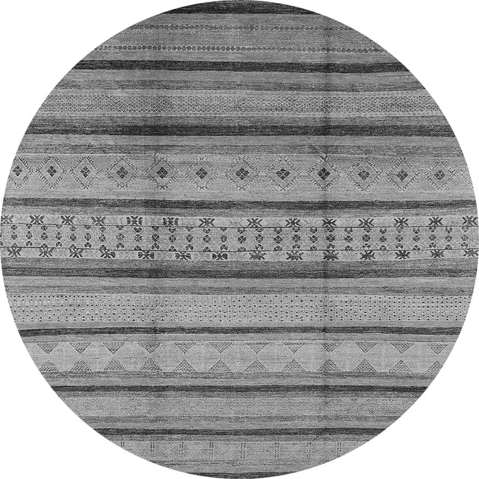 Round Machine Washable Oriental Gray Industrial Rug, wshurb1288gry