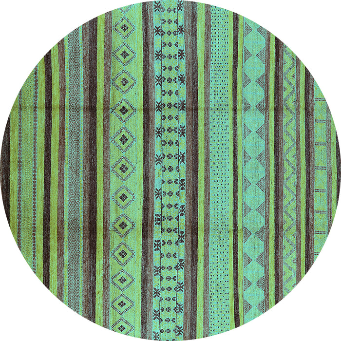 Round Oriental Turquoise Industrial Rug, urb1288turq