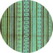 Round Oriental Turquoise Industrial Rug, urb1288turq