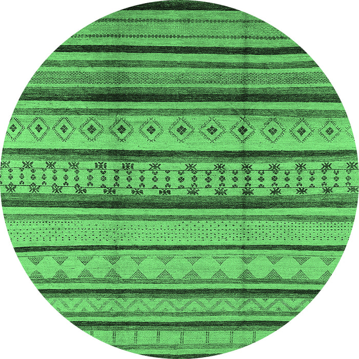 Round Machine Washable Oriental Emerald Green Industrial Area Rugs, wshurb1288emgrn
