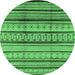 Round Machine Washable Oriental Emerald Green Industrial Area Rugs, wshurb1288emgrn