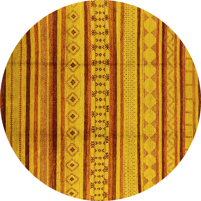 Round Machine Washable Oriental Yellow Industrial Rug, wshurb1288yw