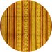 Round Machine Washable Oriental Yellow Industrial Rug, wshurb1288yw