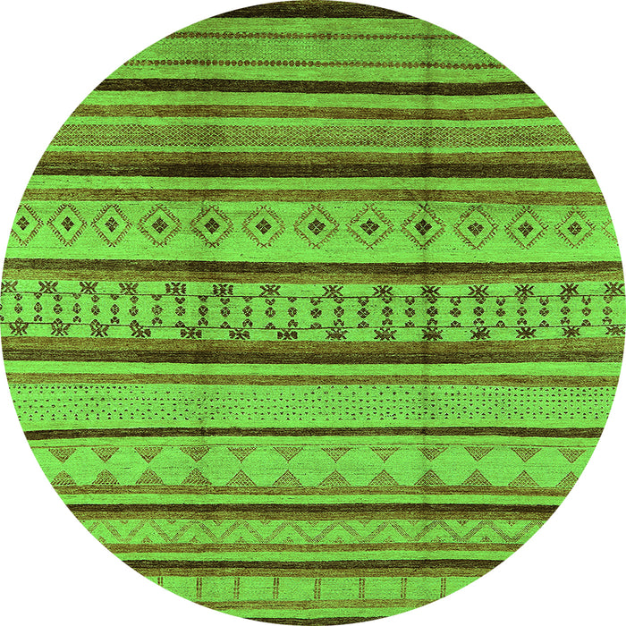 Round Machine Washable Oriental Green Industrial Area Rugs, wshurb1288grn