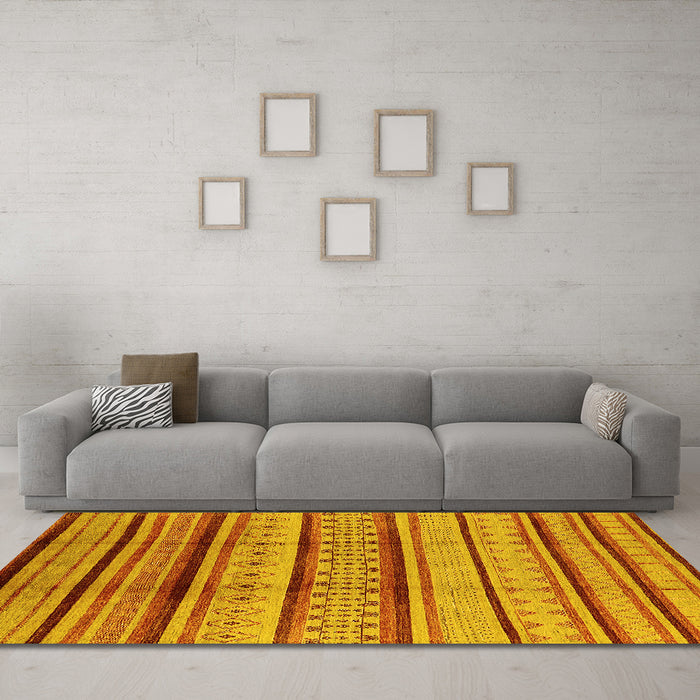 Machine Washable Oriental Yellow Industrial Rug in a Living Room, wshurb1288yw