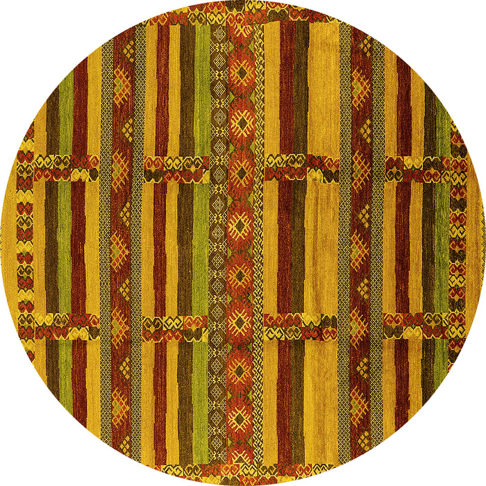 Round Machine Washable Oriental Yellow Industrial Rug, wshurb1289yw