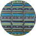 Round Machine Washable Oriental Light Blue Industrial Rug, wshurb1289lblu