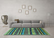 Machine Washable Oriental Turquoise Industrial Area Rugs in a Living Room,, wshurb1289turq