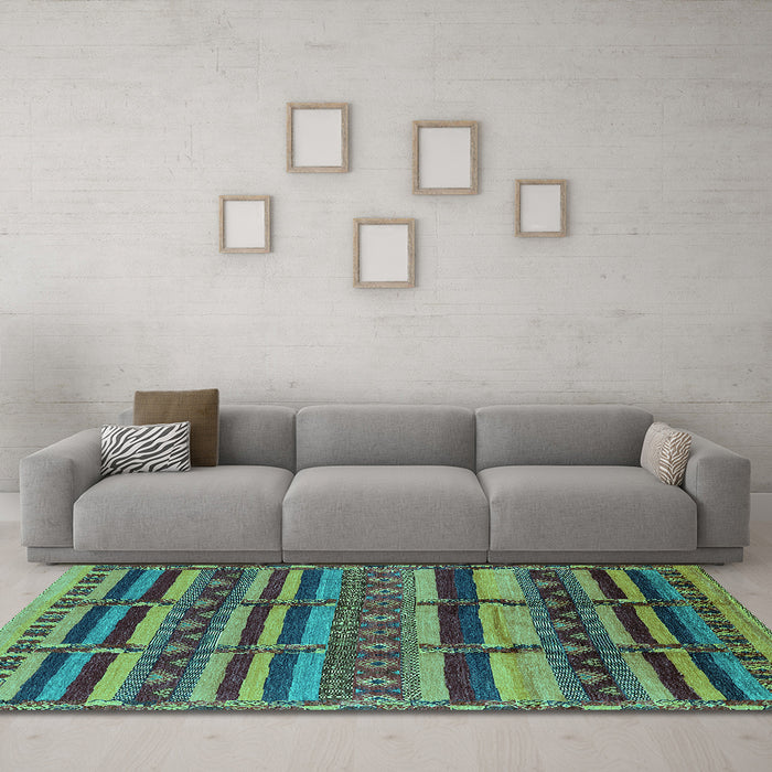 Machine Washable Oriental Turquoise Industrial Area Rugs in a Living Room,, wshurb1289turq