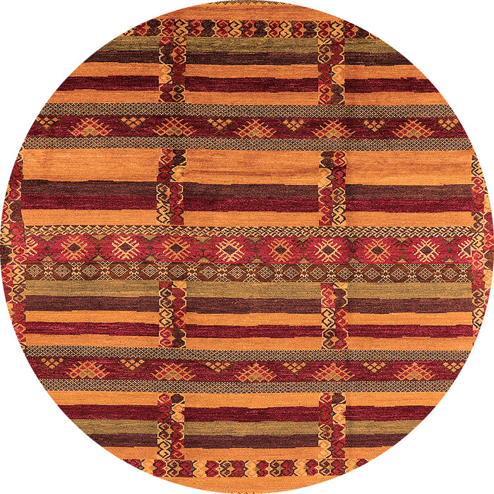 Round Machine Washable Oriental Orange Industrial Area Rugs, wshurb1289org