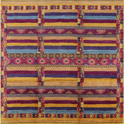 Square Mid-Century Modern Dark Raspberry Purple Oriental Rug, urb1289