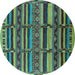 Round Machine Washable Oriental Turquoise Industrial Area Rugs, wshurb1289turq