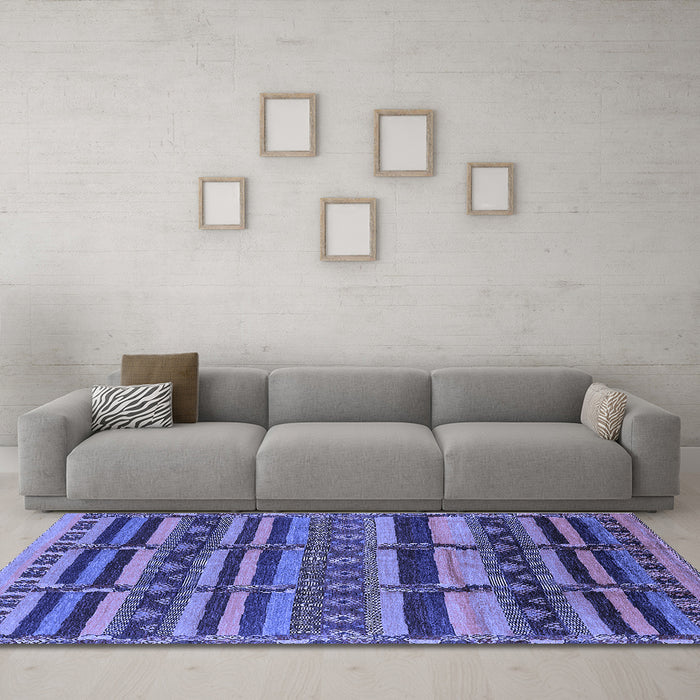 Machine Washable Oriental Blue Industrial Rug in a Living Room, wshurb1289blu