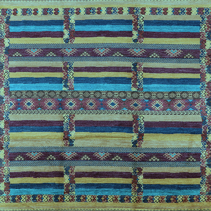 Square Machine Washable Oriental Light Blue Industrial Rug, wshurb1289lblu