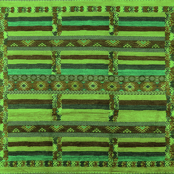 Square Machine Washable Oriental Green Industrial Area Rugs, wshurb1289grn