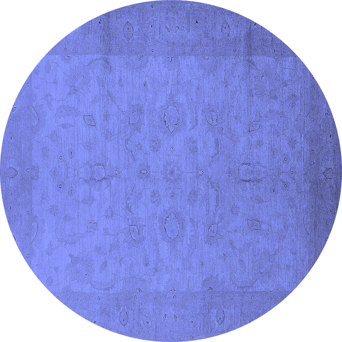 Round Machine Washable Oriental Blue Industrial Rug, wshurb1290blu