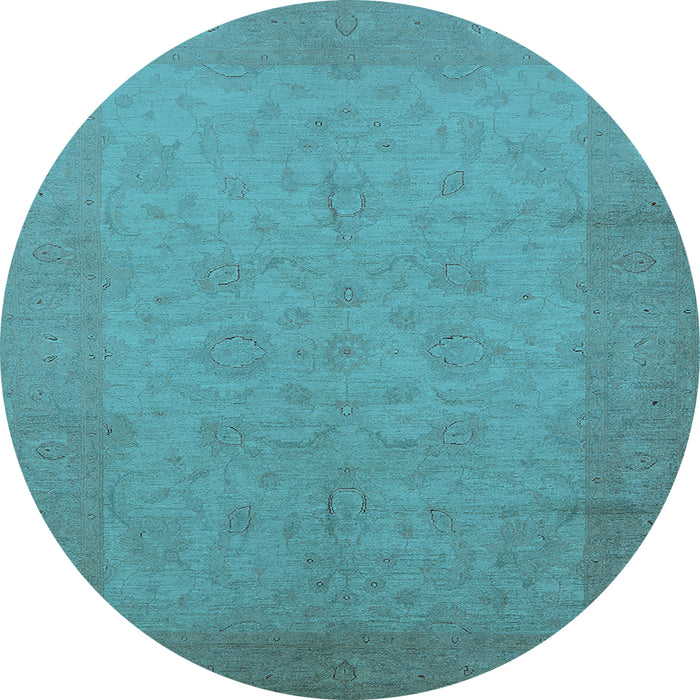 Round Machine Washable Oriental Light Blue Industrial Rug, wshurb1290lblu