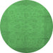 Round Machine Washable Oriental Emerald Green Industrial Area Rugs, wshurb1290emgrn