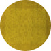 Round Machine Washable Oriental Yellow Industrial Rug, wshurb1290yw