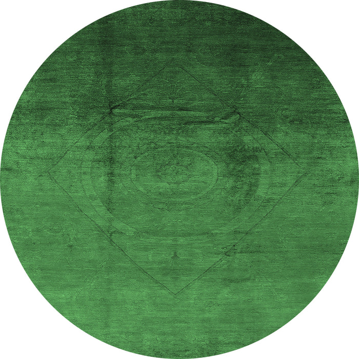 Round Oriental Emerald Green Industrial Rug, urb1291emgrn