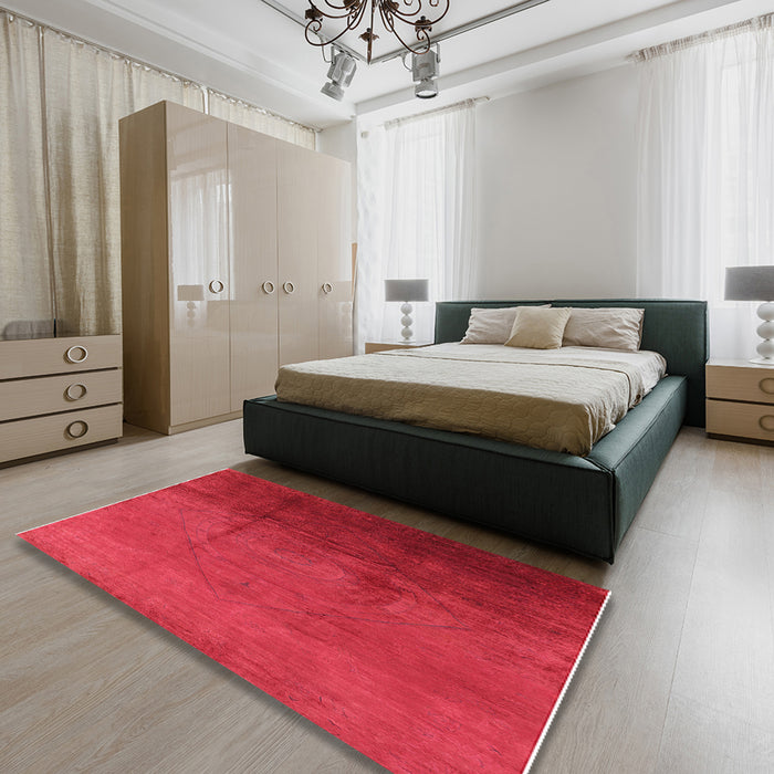 Mid-Century Modern Red Oriental Rug in a Bedroom, urb1291