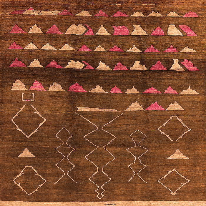 Square Machine Washable Oriental Orange Industrial Area Rugs, wshurb1292org