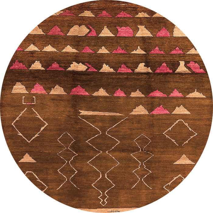 Round Machine Washable Oriental Orange Industrial Area Rugs, wshurb1292org