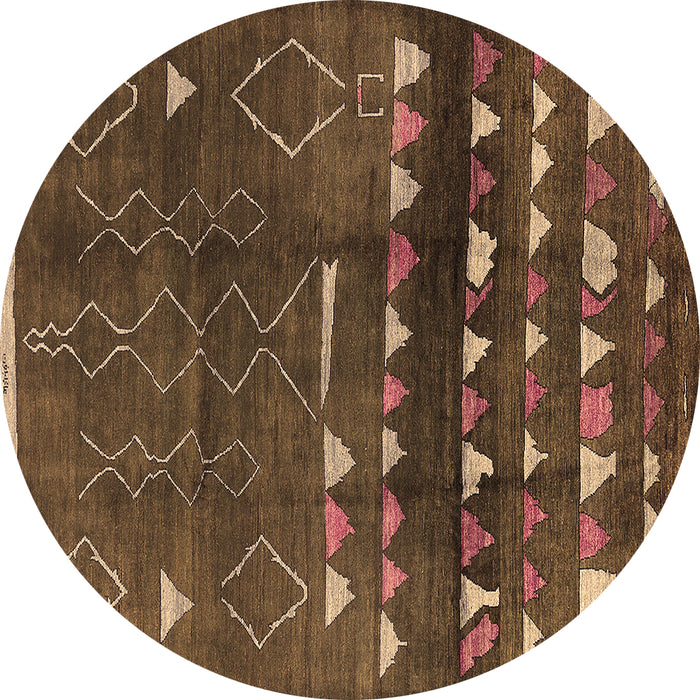Round Machine Washable Oriental Brown Industrial Rug, wshurb1292brn