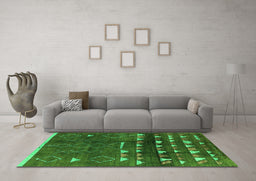 Machine Washable Oriental Green Industrial Area Rugs in a Living Room,, wshurb1292grn