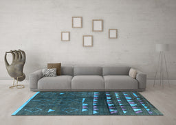 Machine Washable Oriental Light Blue Industrial Rug in a Living Room, wshurb1292lblu