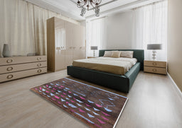 Mid-Century Modern Mauve Taupe Purple Oriental Rug in a Bedroom, urb1292