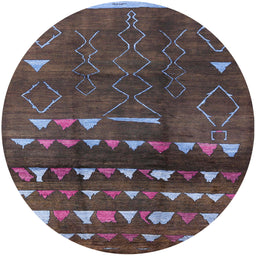 Round Mid-Century Modern Mauve Taupe Purple Oriental Rug, urb1292