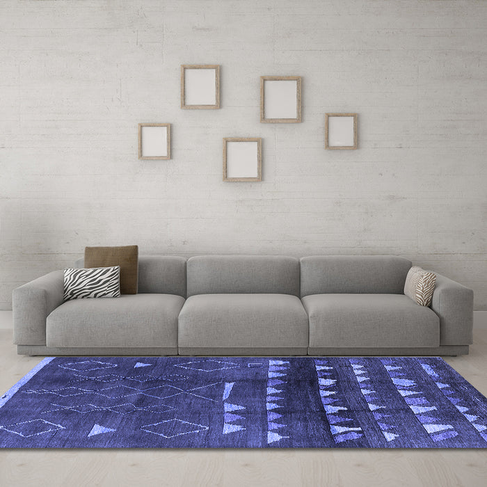 Machine Washable Oriental Blue Industrial Rug in a Living Room, wshurb1292blu