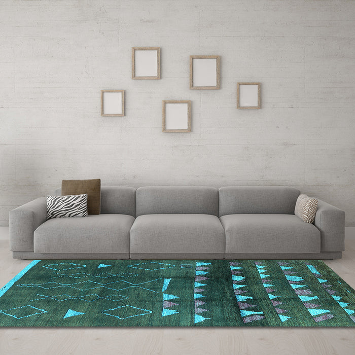 Machine Washable Oriental Turquoise Industrial Area Rugs in a Living Room,, wshurb1292turq