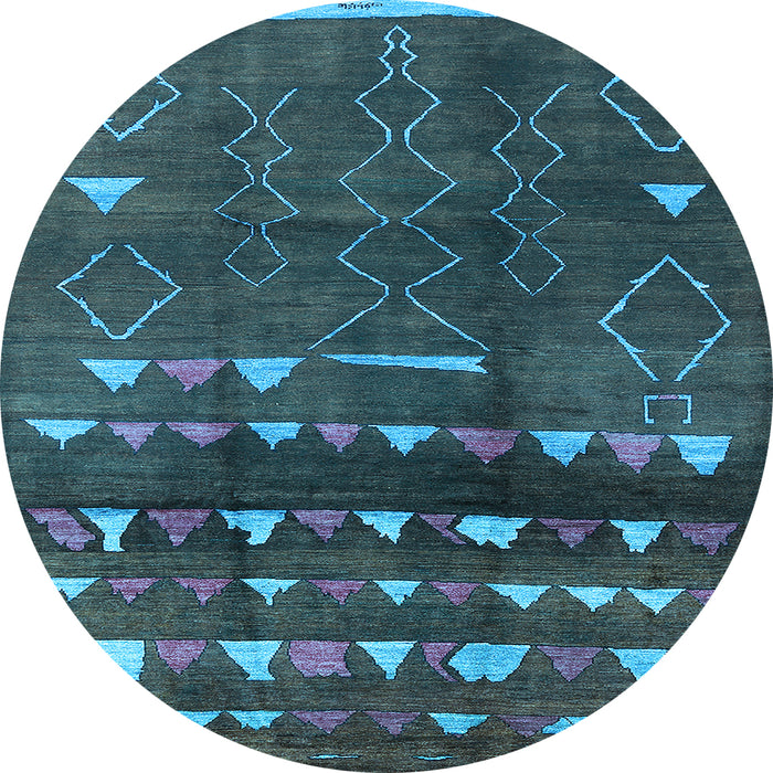 Round Machine Washable Oriental Light Blue Industrial Rug, wshurb1292lblu