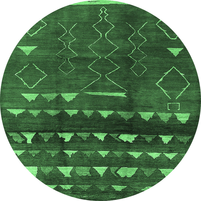 Round Oriental Emerald Green Industrial Rug, urb1292emgrn