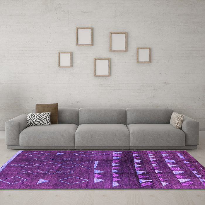Machine Washable Oriental Purple Industrial Area Rugs in a Living Room, wshurb1292pur