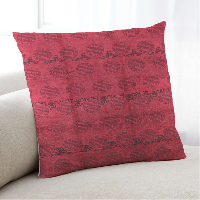 Lifestyle Image of Mid-Century Modern Urban Square Red Throw Pillow, 18 inch by 18 inch, pwurb1293
