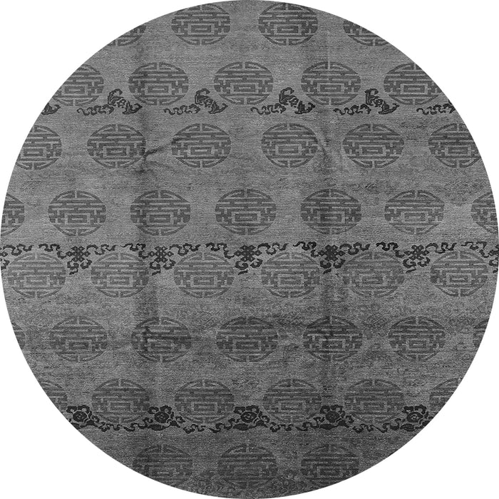 Round Machine Washable Oriental Gray Industrial Rug, wshurb1293gry