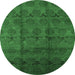 Round Machine Washable Oriental Emerald Green Industrial Area Rugs, wshurb1293emgrn