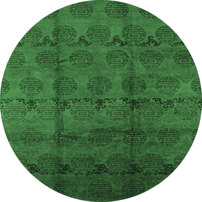 Round Oriental Emerald Green Industrial Rug, urb1293emgrn