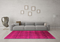 Machine Washable Oriental Pink Industrial Rug in a Living Room, wshurb1293pnk