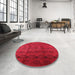 Round Mid-Century Modern Red Oriental Rug in a Office, urb1293