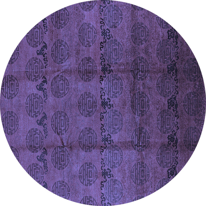 Round Machine Washable Oriental Blue Industrial Rug, wshurb1293blu