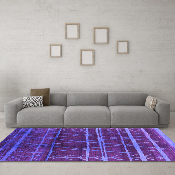 Machine Washable Oriental Purple Industrial Area Rugs in a Living Room, wshurb1294pur